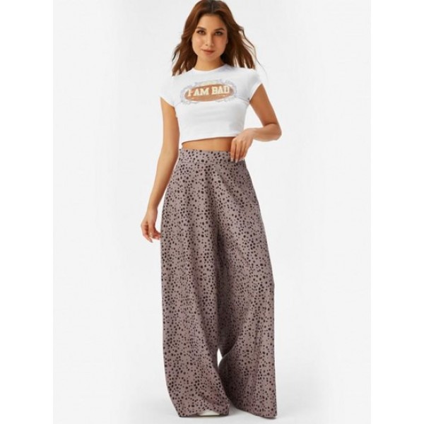 Animal Spotted Back Zipper Wide Leg Pants