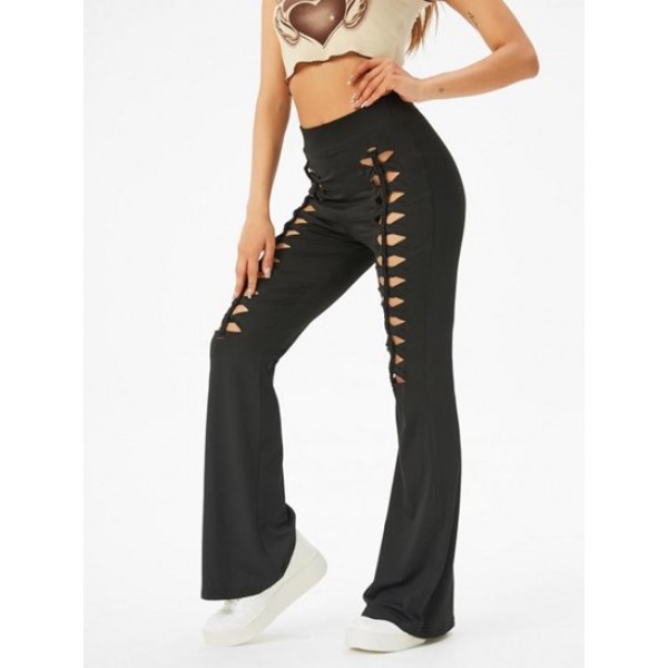 Hollow Out High Waisted Flare Pants