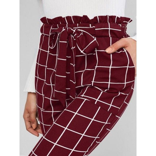 Plaid Pocket Pencil Paperbag Pants