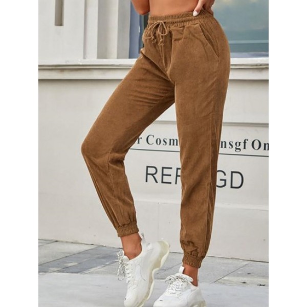 Drawstring Corduroy Beam Feet Pants