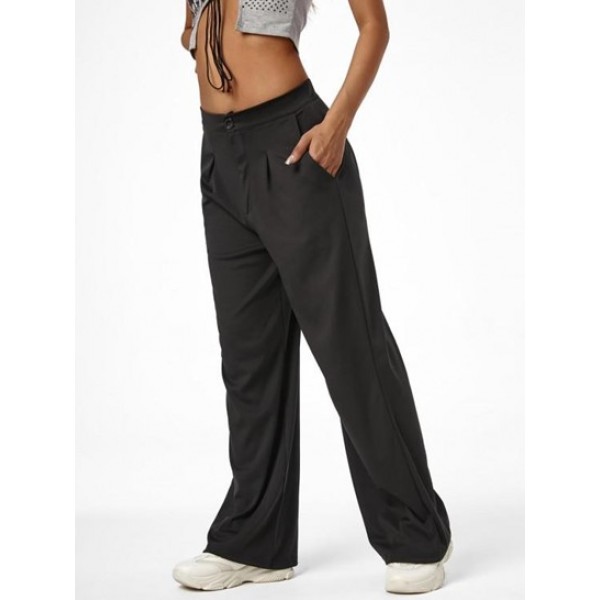 Pockets Pleated Straight Pants