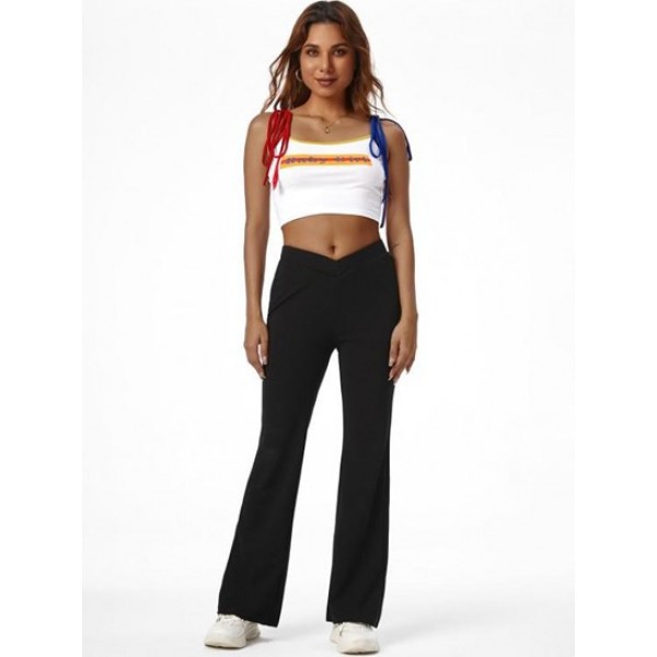 V-waist Solid Flare Pants