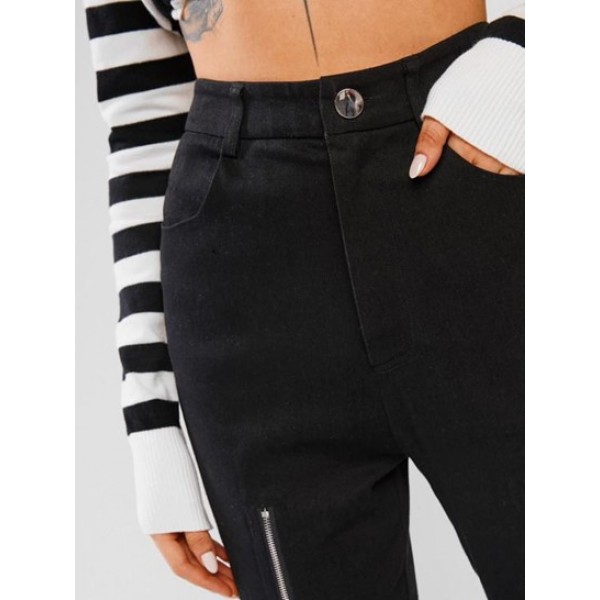 High Waisted Double Zipper Skinny Pants